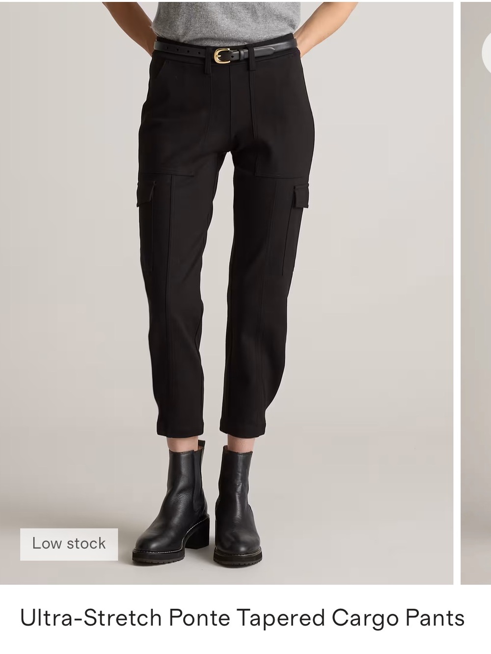 Quince Ultra-Stretch Ponte Tapered Cargo Pants — Black, Size L